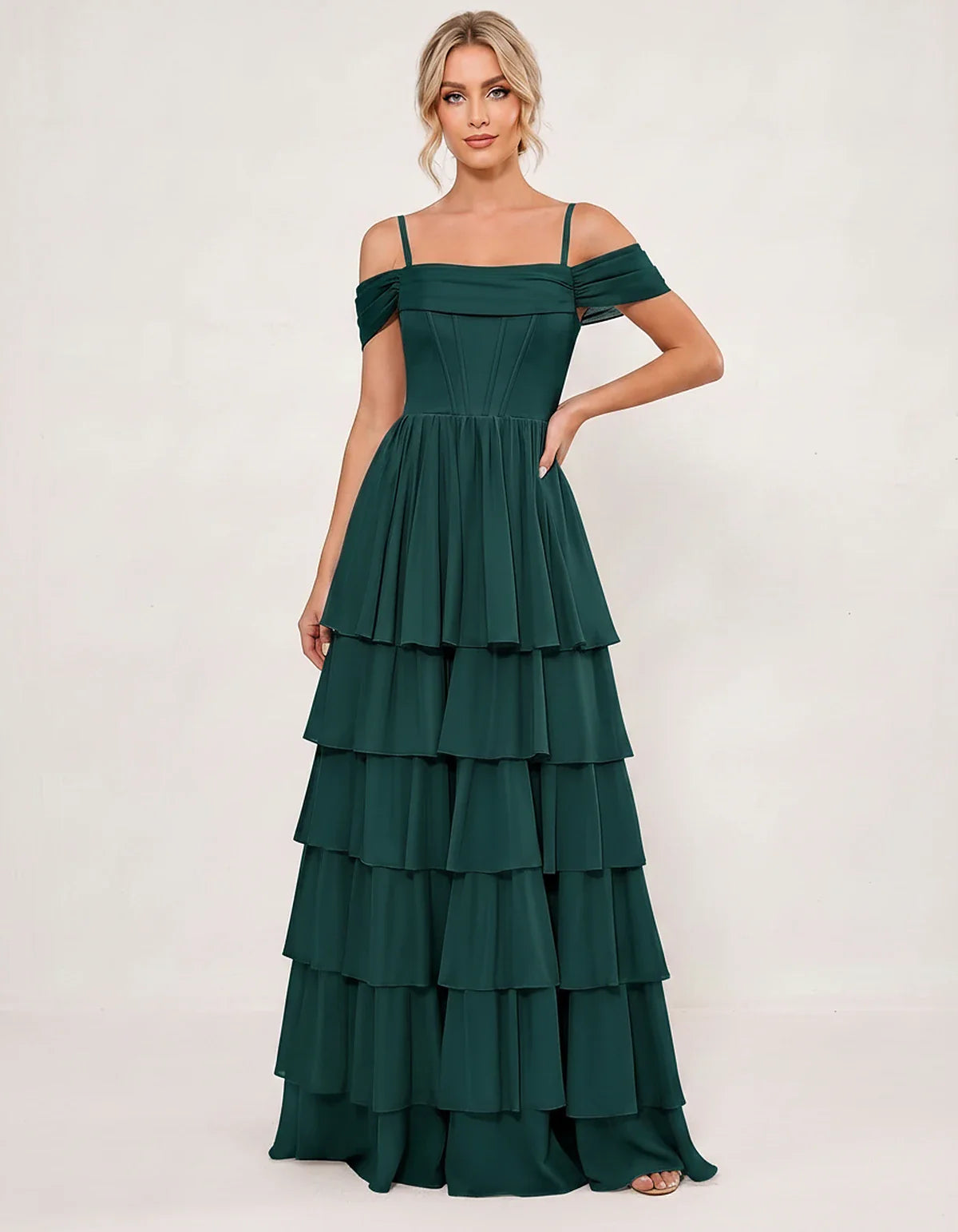 Light Blue Chiffon A-Line Maxi Dress, front view | Ramblion | SKU: SM-482716503918274-GREEN-L,SM-482716503918274-GREEN-M,SM-482716503918274-GREEN-S,SM-482716503918274-GREEN-XL,SM-482716503918274-GREEN-XS