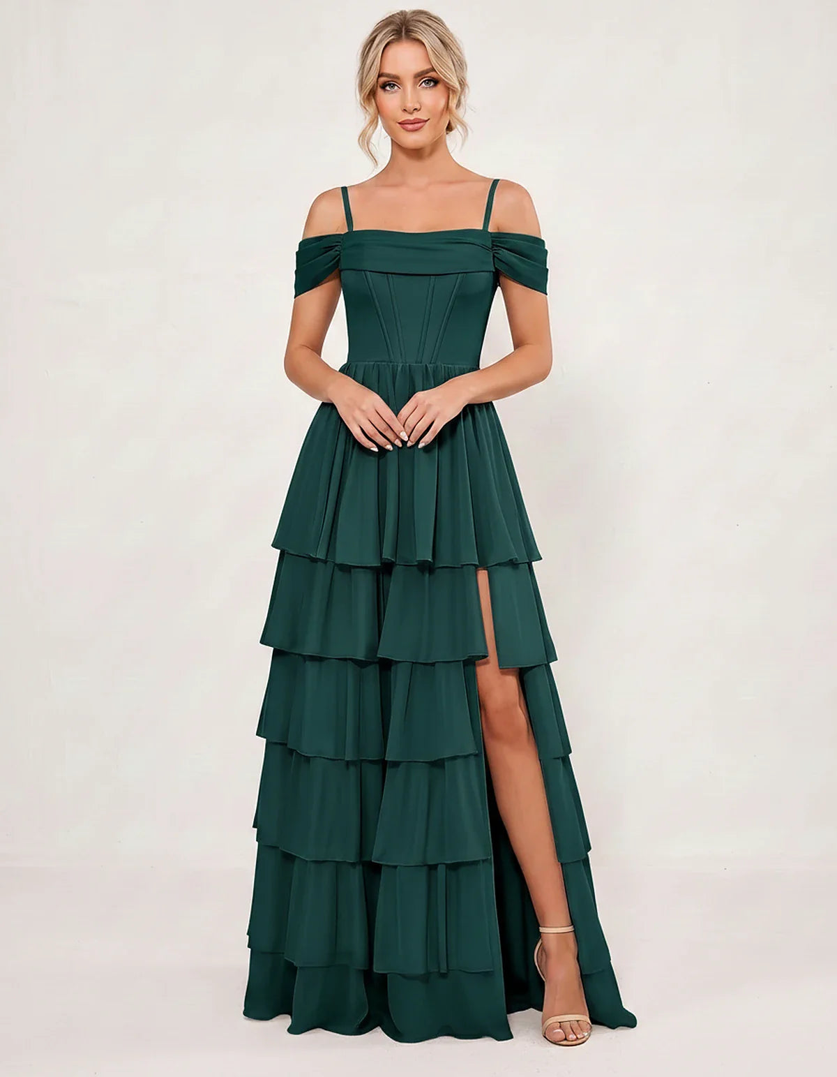 Light Blue Chiffon A-Line Maxi Dress, front view | Ramblion | SKU: SM-482716503918274-GREEN-L,SM-482716503918274-GREEN-M,SM-482716503918274-GREEN-S,SM-482716503918274-GREEN-XL,SM-482716503918274-GREEN-XS