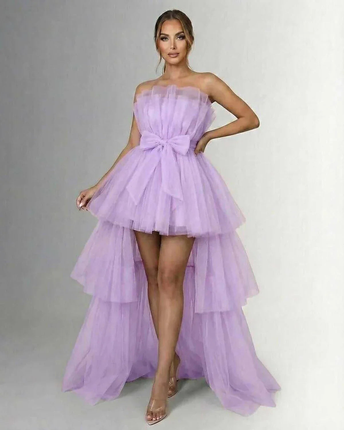 Lilac Cotton Gown Strapless Maxi Dress | Prom & Night Out, front view | Ramblion | SKU: LMX-938475612-lilac-L-7121,LMX-938475612-lilac-M-2261,LMX-938475612-lilac-S-8533,LMX-938475612-lilac-XL-6985,LMX-938475612-lilac-XS-617