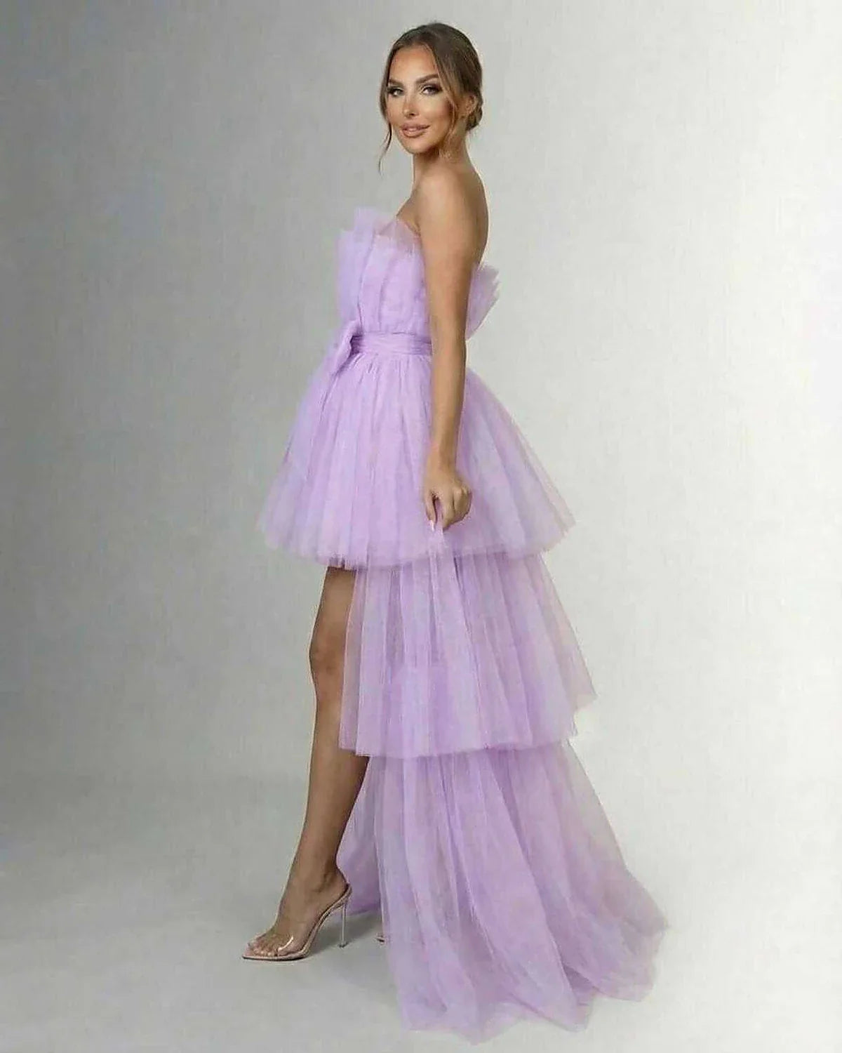 Lilac Cotton Gown Strapless Maxi Dress | Prom & Night Out, side view | Ramblion | SKU: LMX-938475612-lilac-L-7121,LMX-938475612-lilac-M-2261,LMX-938475612-lilac-S-8533,LMX-938475612-lilac-XL-6985,LMX-938475612-lilac-XS-617