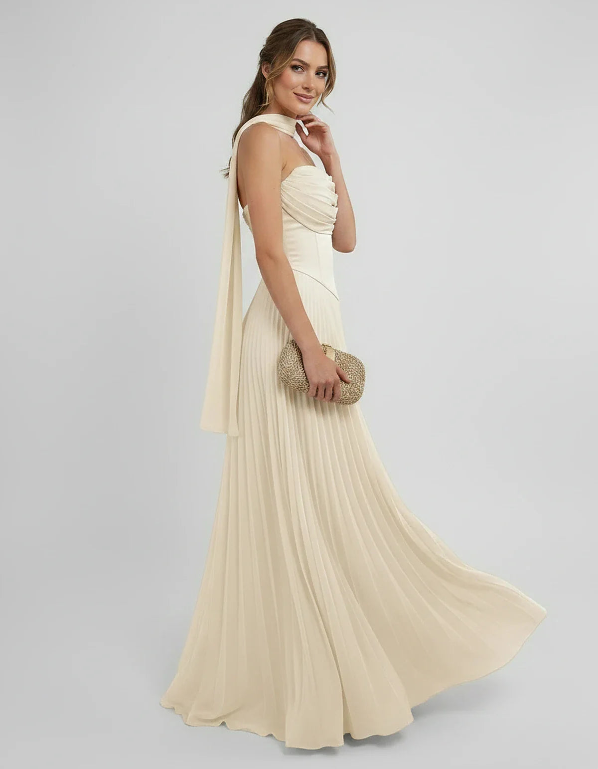 Lilac Satin A-Line One-Shoulder Sleeveless Maxi Dress, side view | Ramblion | SKU: SM-583714926184257-BEIGE-L,SM-583714926184257-BEIGE-M,SM-583714926184257-BEIGE-S,SM-583714926184257-BEIGE-XL,SM-583714926184257-BEIGE-XS
