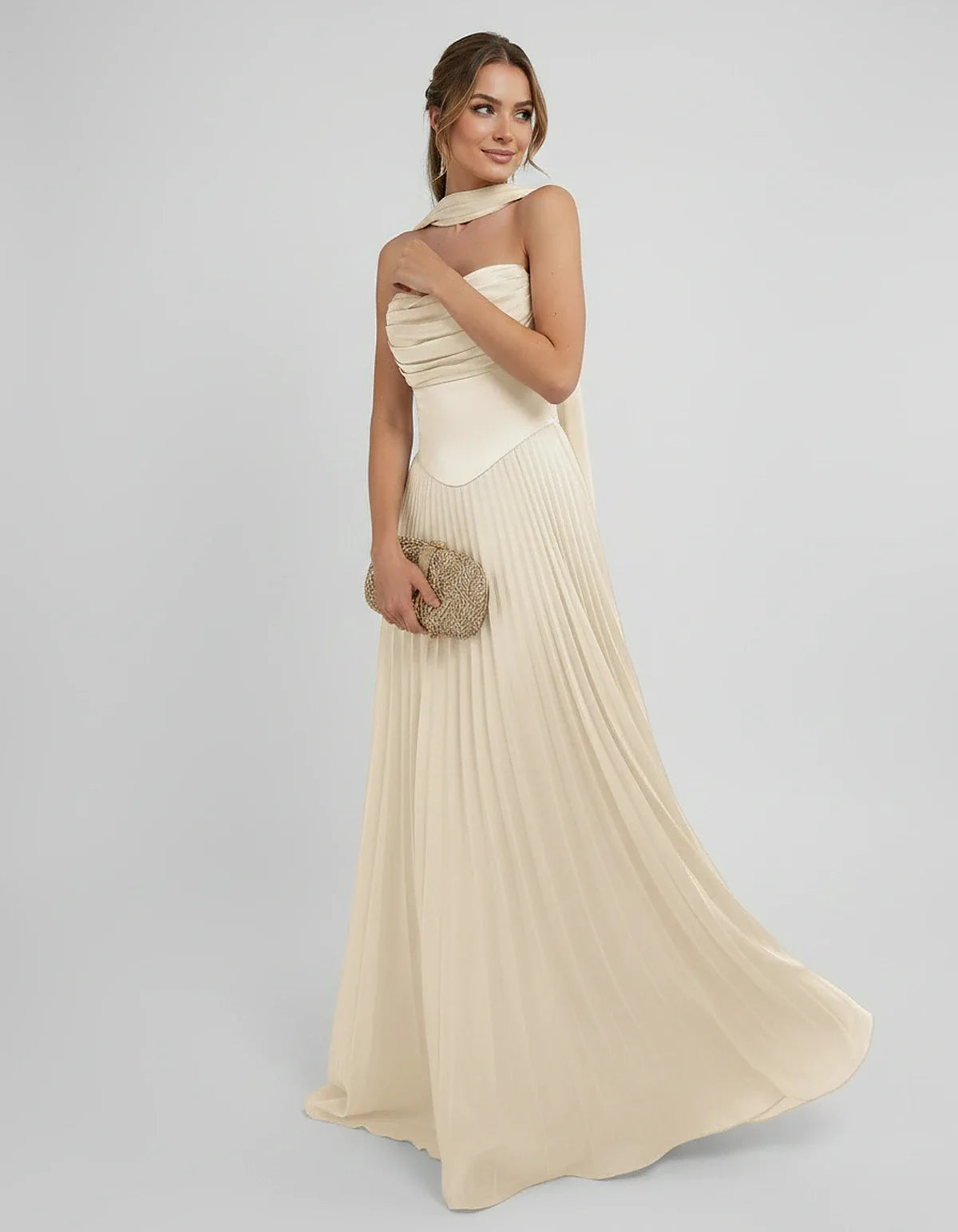 Lilac Satin A-Line One-Shoulder Sleeveless Maxi Dress, side view | Ramblion | SKU: SM-583714926184257-BEIGE-L,SM-583714926184257-BEIGE-M,SM-583714926184257-BEIGE-S,SM-583714926184257-BEIGE-XL,SM-583714926184257-BEIGE-XS