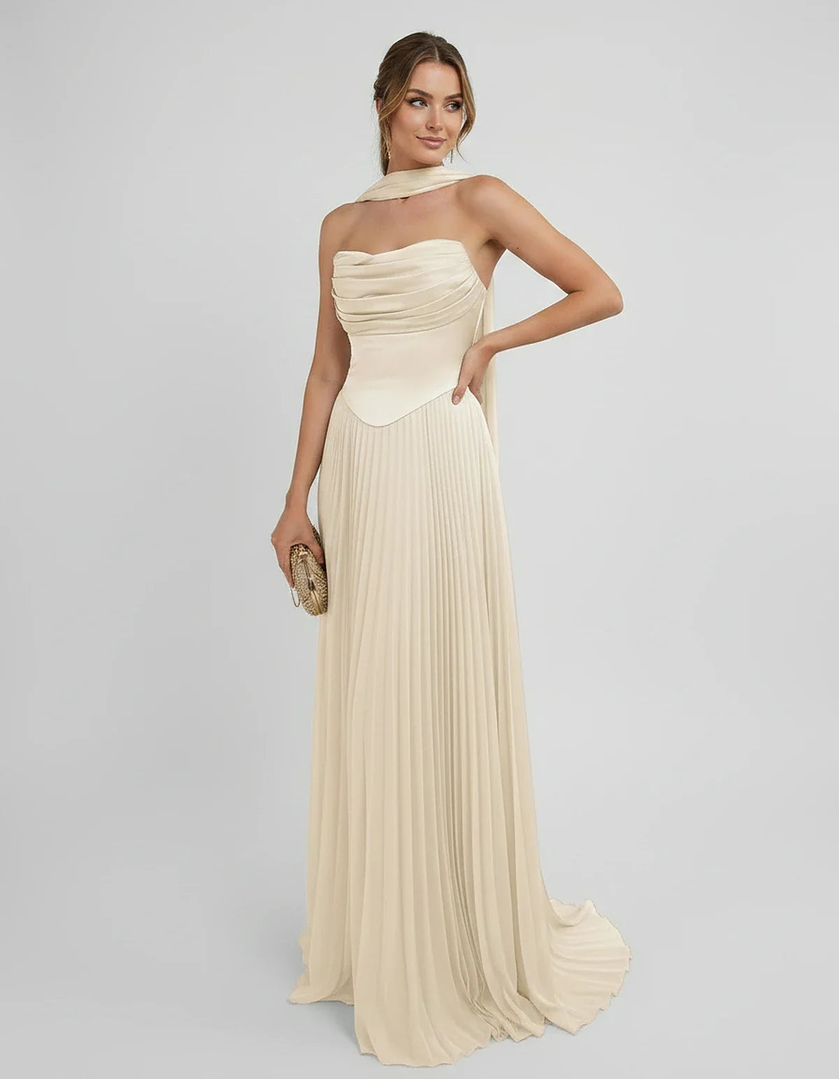 Lilac Satin A-Line One-Shoulder Sleeveless Maxi Dress, side view | Ramblion | SKU: SM-583714926184257-BEIGE-L,SM-583714926184257-BEIGE-M,SM-583714926184257-BEIGE-S,SM-583714926184257-BEIGE-XL,SM-583714926184257-BEIGE-XS