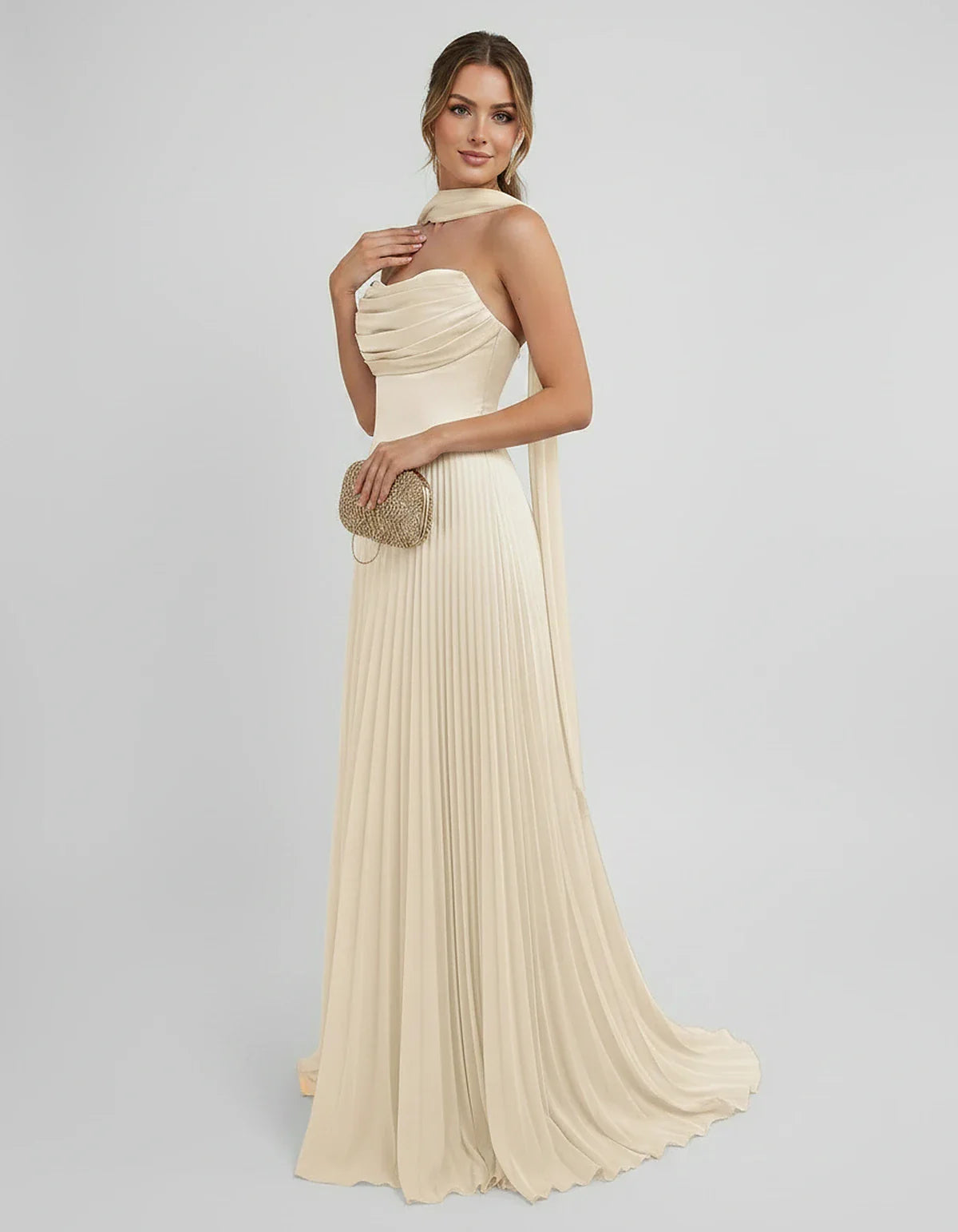 Lilac Satin A-Line One-Shoulder Sleeveless Maxi Dress, side view | Ramblion | SKU: SM-583714926184257-BEIGE-L,SM-583714926184257-BEIGE-M,SM-583714926184257-BEIGE-S,SM-583714926184257-BEIGE-XL,SM-583714926184257-BEIGE-XS