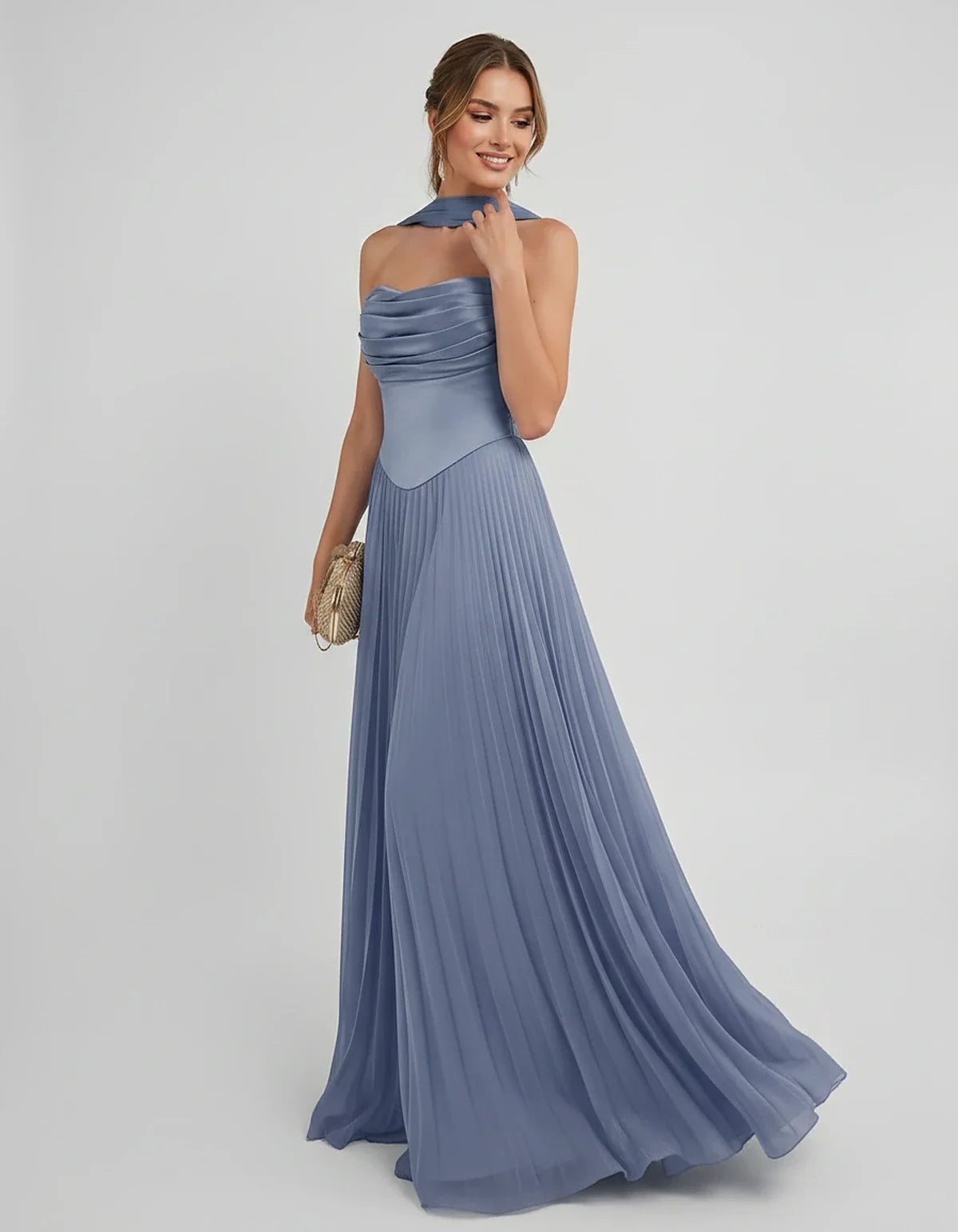 Lilac Satin A-Line One-Shoulder Sleeveless Maxi Dress, front view | Ramblion | SKU: SM-583714926184257-DUSTYBLUE-L,SM-583714926184257-DUSTYBLUE-M,SM-583714926184257-DUSTYBLUE-S,SM-583714926184257-DUSTYBLUE-XL,SM-583714926184257-DUSTYBLUE-XS