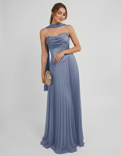 Lilac Satin A-Line One-Shoulder Sleeveless Maxi Dress, front view | Ramblion | SKU: SM-583714926184257-DUSTYBLUE-L,SM-583714926184257-DUSTYBLUE-M,SM-583714926184257-DUSTYBLUE-S,SM-583714926184257-DUSTYBLUE-XL,SM-583714926184257-DUSTYBLUE-XS