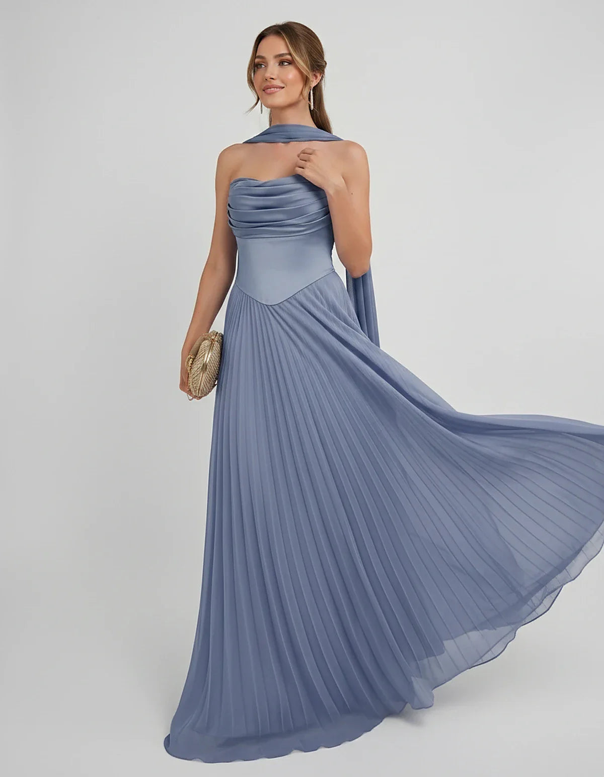 Lilac Satin A-Line One-Shoulder Sleeveless Maxi Dress, side view | Ramblion | SKU: SM-583714926184257-DUSTYBLUE-L,SM-583714926184257-DUSTYBLUE-M,SM-583714926184257-DUSTYBLUE-S,SM-583714926184257-DUSTYBLUE-XL,SM-583714926184257-DUSTYBLUE-XS