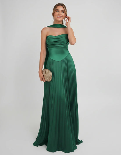 Lilac Satin A-Line One-Shoulder Sleeveless Maxi Dress, front view | Ramblion | SKU: SM-583714926184257-GREEN-L,SM-583714926184257-GREEN-M,SM-583714926184257-GREEN-S,SM-583714926184257-GREEN-XL,SM-583714926184257-GREEN-XS