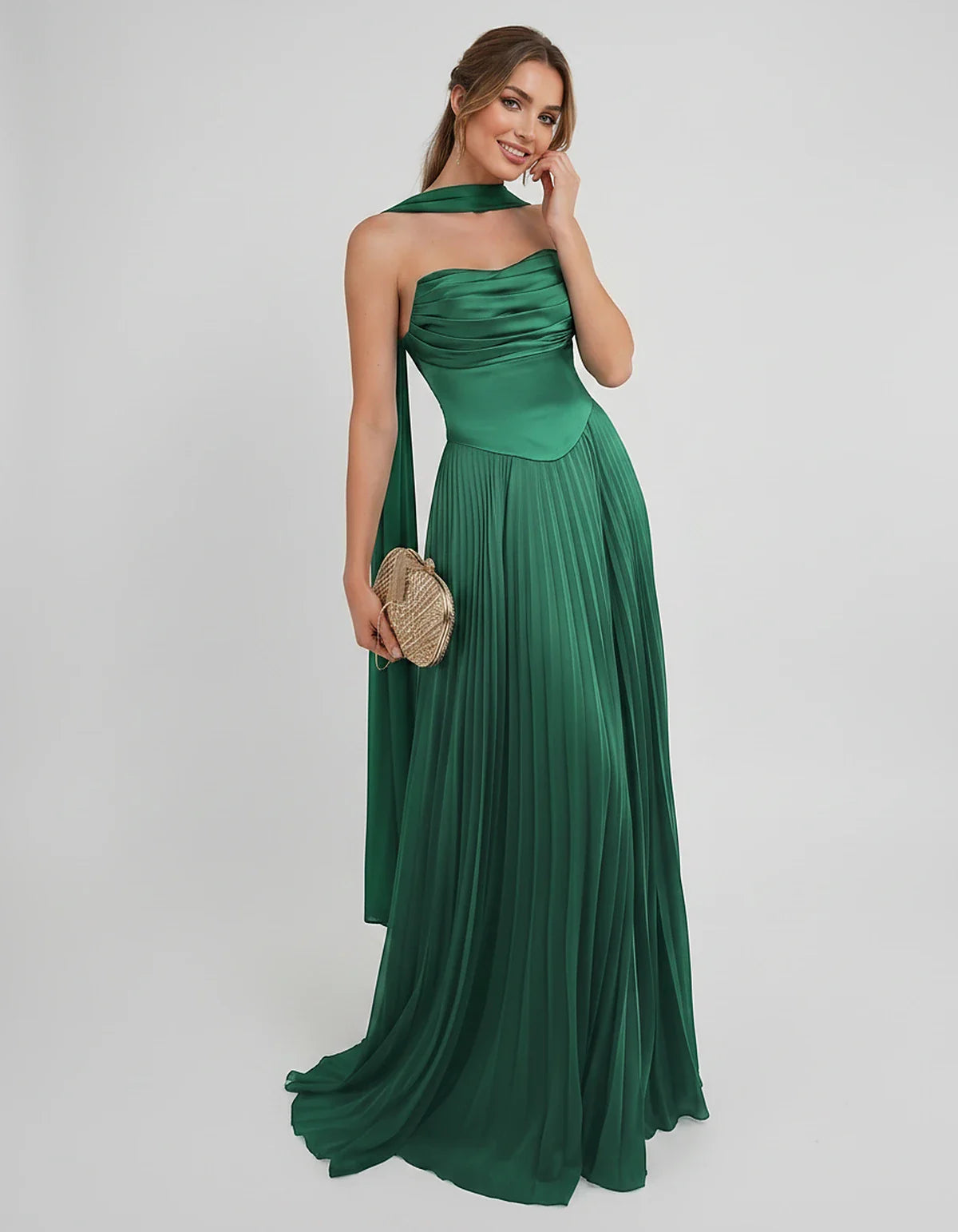 Lilac Satin A-Line One-Shoulder Sleeveless Maxi Dress, front view | Ramblion | SKU: SM-583714926184257-GREEN-L,SM-583714926184257-GREEN-M,SM-583714926184257-GREEN-S,SM-583714926184257-GREEN-XL,SM-583714926184257-GREEN-XS