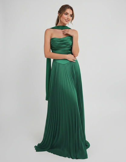 Lilac Satin A-Line One-Shoulder Sleeveless Maxi Dress, front view | Ramblion | SKU: SM-583714926184257-GREEN-L,SM-583714926184257-GREEN-M,SM-583714926184257-GREEN-S,SM-583714926184257-GREEN-XL,SM-583714926184257-GREEN-XS