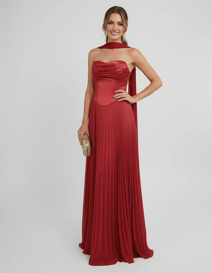 Lilac Satin A-Line One-Shoulder Sleeveless Maxi Dress, front view | Ramblion | SKU: SM-583714926184257-RED-L,SM-583714926184257-RED-M,SM-583714926184257-RED-S,SM-583714926184257-RED-XL,SM-583714926184257-RED-XS