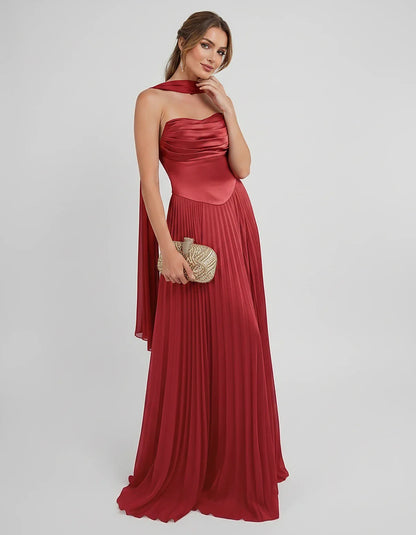 Lilac Satin A-Line One-Shoulder Sleeveless Maxi Dress, front view | Ramblion | SKU: SM-583714926184257-RED-L,SM-583714926184257-RED-M,SM-583714926184257-RED-S,SM-583714926184257-RED-XL,SM-583714926184257-RED-XS