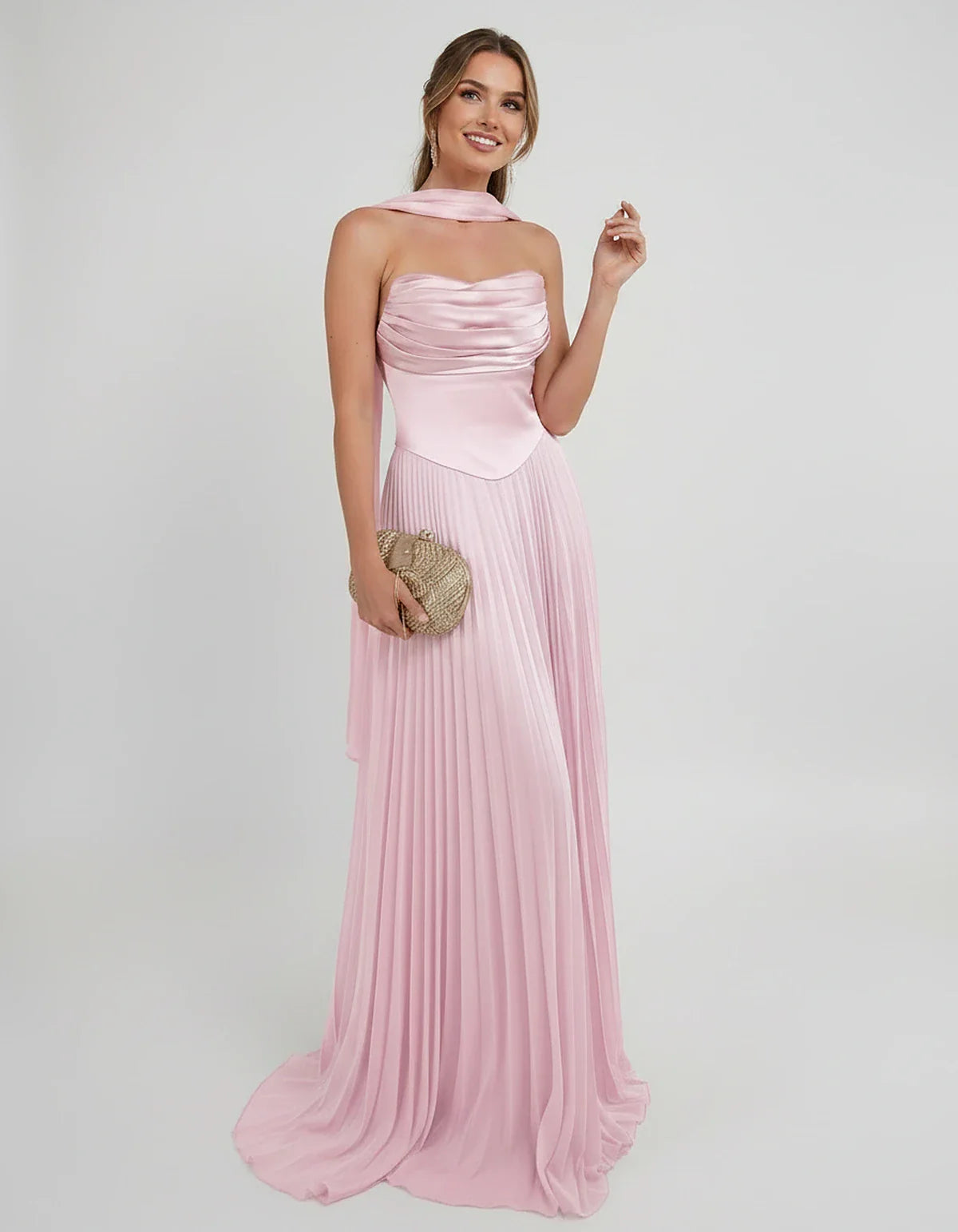 Lilac Satin A-Line One-Shoulder Sleeveless Maxi Dress, front view | Ramblion | SKU: SM-583714926184257-PINK-L,SM-583714926184257-PINK-M,SM-583714926184257-PINK-S,SM-583714926184257-PINK-XL,SM-583714926184257-PINK-XS
