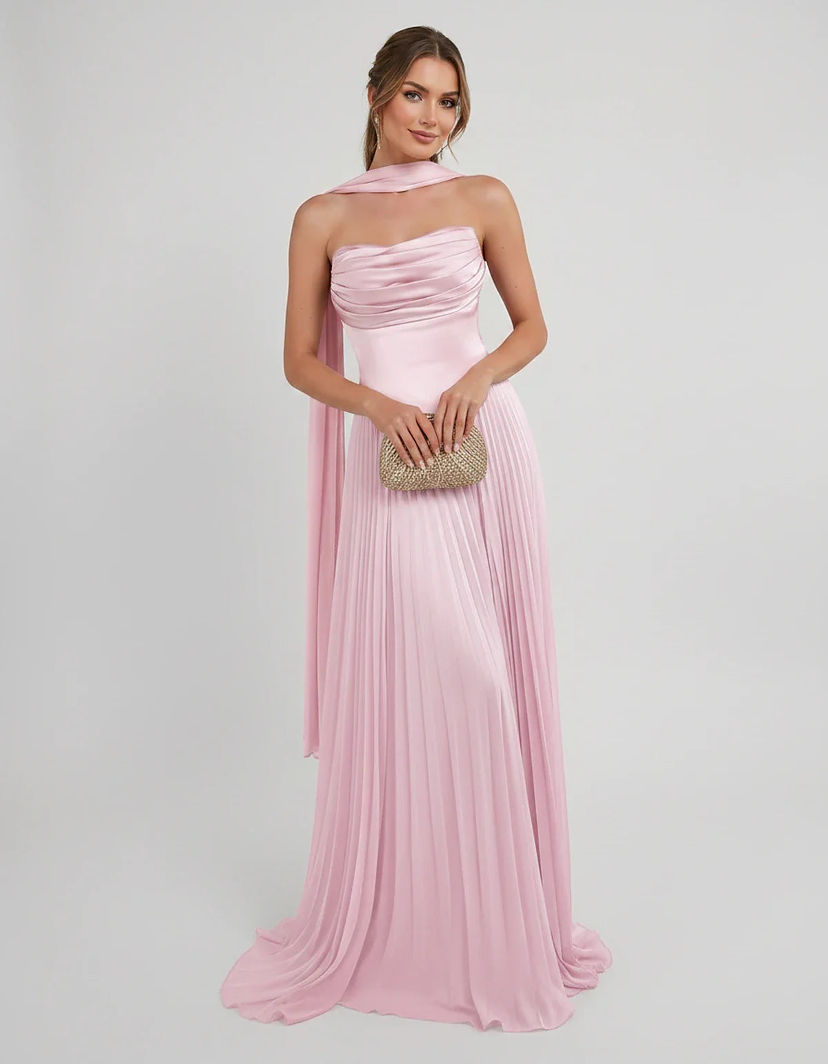 Lilac Satin A-Line One-Shoulder Sleeveless Maxi Dress, front view | Ramblion | SKU: SM-583714926184257-PINK-L,SM-583714926184257-PINK-M,SM-583714926184257-PINK-S,SM-583714926184257-PINK-XL,SM-583714926184257-PINK-XS