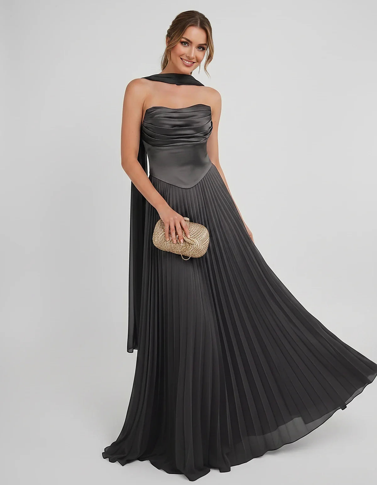 Lilac Satin A-Line One-Shoulder Sleeveless Maxi Dress | Ramblion | SKU: SM-583714926184257-BLACK-L,SM-583714926184257-BLACK-M,SM-583714926184257-BLACK-S,SM-583714926184257-BLACK-XL,SM-583714926184257-BLACK-XS