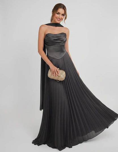 Lilac Satin A-Line One-Shoulder Sleeveless Maxi Dress | Ramblion | SKU: SM-583714926184257-BLACK-L,SM-583714926184257-BLACK-M,SM-583714926184257-BLACK-S,SM-583714926184257-BLACK-XL,SM-583714926184257-BLACK-XS