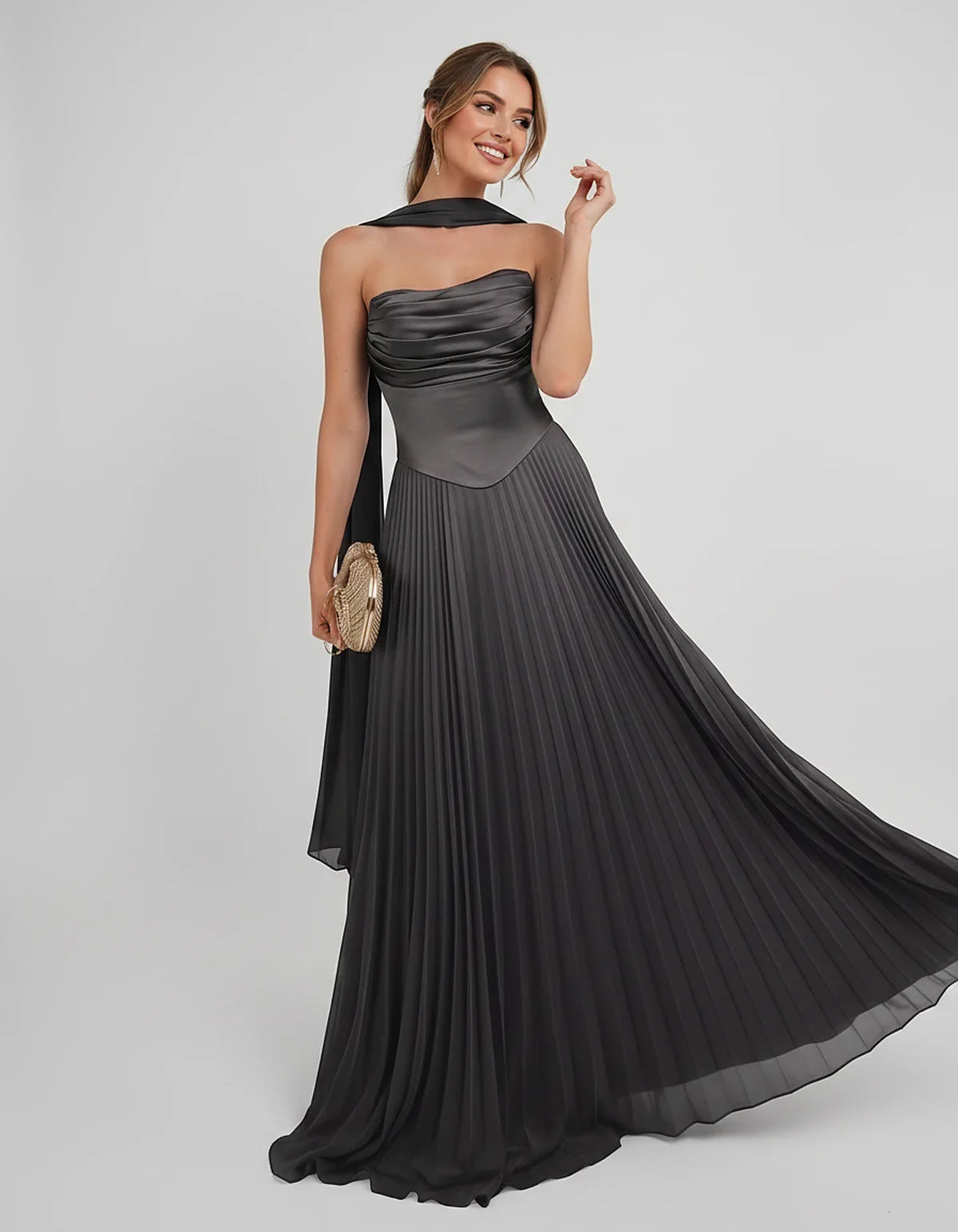 Lilac Satin A-Line One-Shoulder Sleeveless Maxi Dress | Ramblion | SKU: SM-583714926184257-BLACK-L,SM-583714926184257-BLACK-M,SM-583714926184257-BLACK-S,SM-583714926184257-BLACK-XL,SM-583714926184257-BLACK-XS