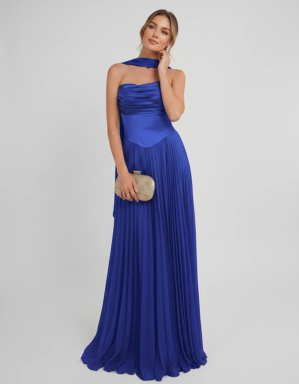 Lilac Satin A-Line One-Shoulder Sleeveless Maxi Dress | Ramblion | SKU: SM-583714926184257-BLUE-L,SM-583714926184257-BLUE-M,SM-583714926184257-BLUE-S,SM-583714926184257-BLUE-XL,SM-583714926184257-BLUE-XS