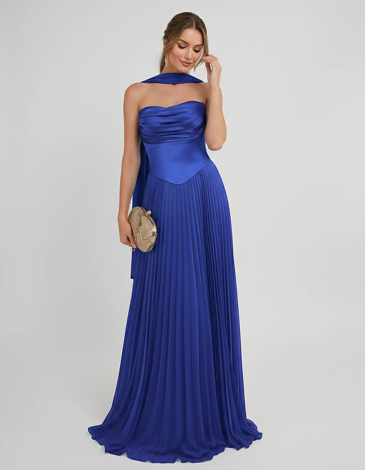 Lilac Satin A-Line One-Shoulder Sleeveless Maxi Dress | Ramblion | SKU: SM-583714926184257-BLUE-L,SM-583714926184257-BLUE-M,SM-583714926184257-BLUE-S,SM-583714926184257-BLUE-XL,SM-583714926184257-BLUE-XS