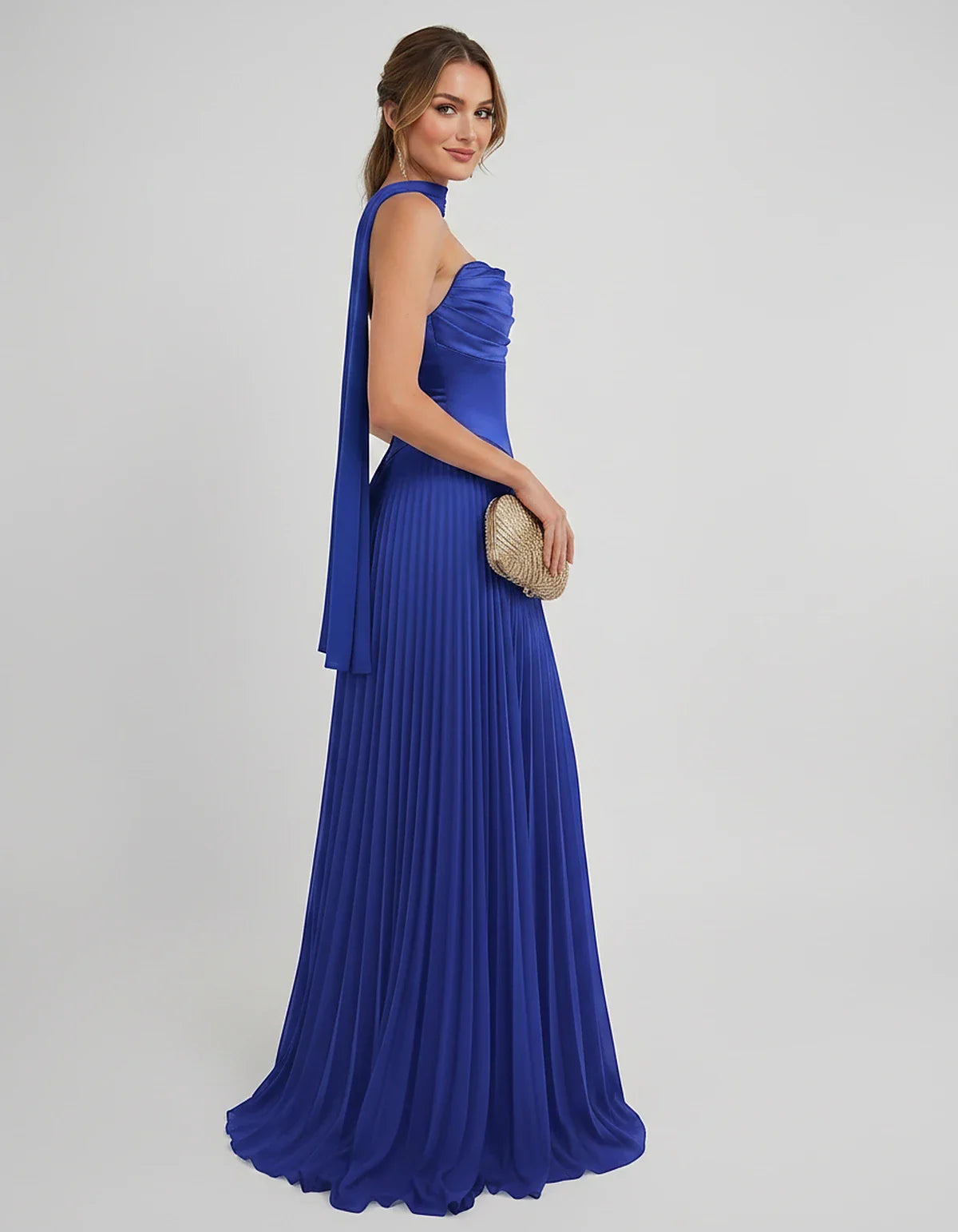 Lilac Satin A-Line One-Shoulder Sleeveless Maxi Dress | Ramblion | SKU: SM-583714926184257-BLUE-L,SM-583714926184257-BLUE-M,SM-583714926184257-BLUE-S,SM-583714926184257-BLUE-XL,SM-583714926184257-BLUE-XS