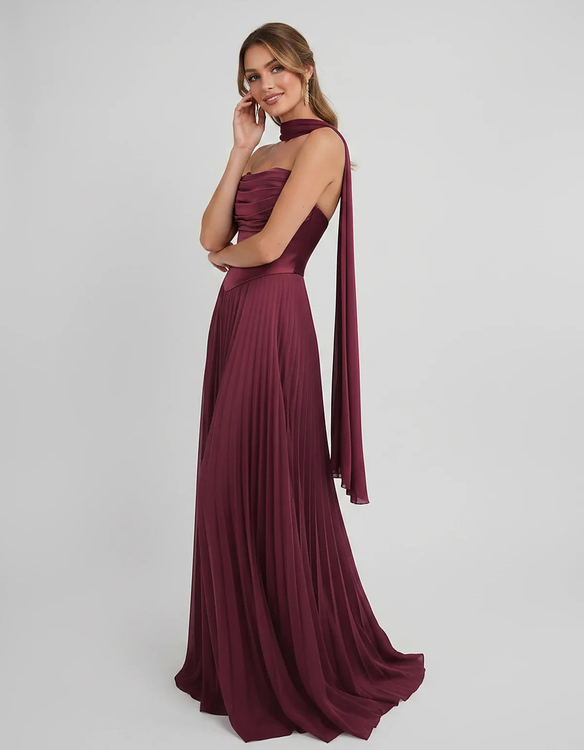 Lilac Satin A-Line One-Shoulder Sleeveless Maxi Dress | Ramblion | SKU: SM-583714926184257-BURGUNDY-L,SM-583714926184257-BURGUNDY-M,SM-583714926184257-BURGUNDY-S,SM-583714926184257-BURGUNDY-XL,SM-583714926184257-BURGUNDY-XS
