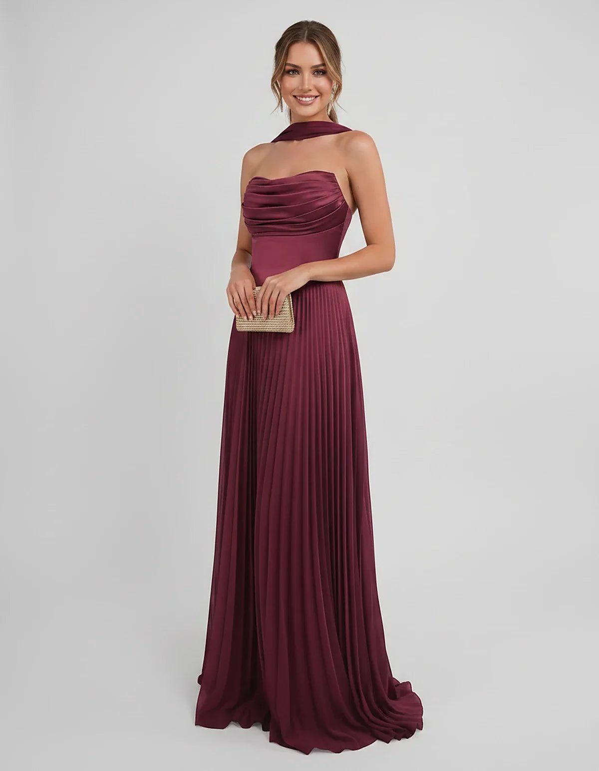 Lilac Satin A-Line One-Shoulder Sleeveless Maxi Dress | Ramblion | SKU: SM-583714926184257-BURGUNDY-L,SM-583714926184257-BURGUNDY-M,SM-583714926184257-BURGUNDY-S,SM-583714926184257-BURGUNDY-XL,SM-583714926184257-BURGUNDY-XS