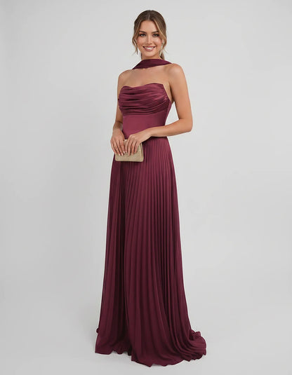 Lilac Satin A-Line One-Shoulder Sleeveless Maxi Dress | Ramblion | SKU: SM-583714926184257-BURGUNDY-L,SM-583714926184257-BURGUNDY-M,SM-583714926184257-BURGUNDY-S,SM-583714926184257-BURGUNDY-XL,SM-583714926184257-BURGUNDY-XS