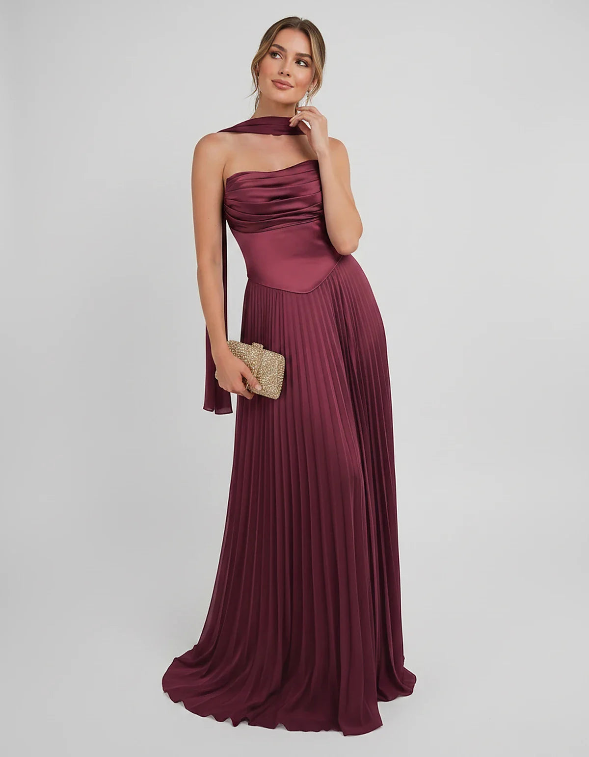 Lilac Satin A-Line One-Shoulder Sleeveless Maxi Dress | Ramblion | SKU: SM-583714926184257-BURGUNDY-L,SM-583714926184257-BURGUNDY-M,SM-583714926184257-BURGUNDY-S,SM-583714926184257-BURGUNDY-XL,SM-583714926184257-BURGUNDY-XS