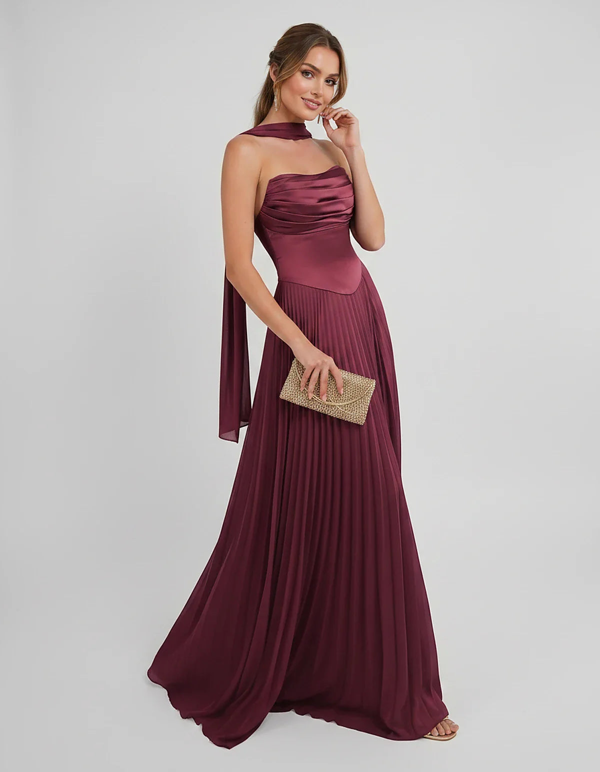 Lilac Satin A-Line One-Shoulder Sleeveless Maxi Dress | Ramblion | SKU: SM-583714926184257-BURGUNDY-L,SM-583714926184257-BURGUNDY-M,SM-583714926184257-BURGUNDY-S,SM-583714926184257-BURGUNDY-XL,SM-583714926184257-BURGUNDY-XS