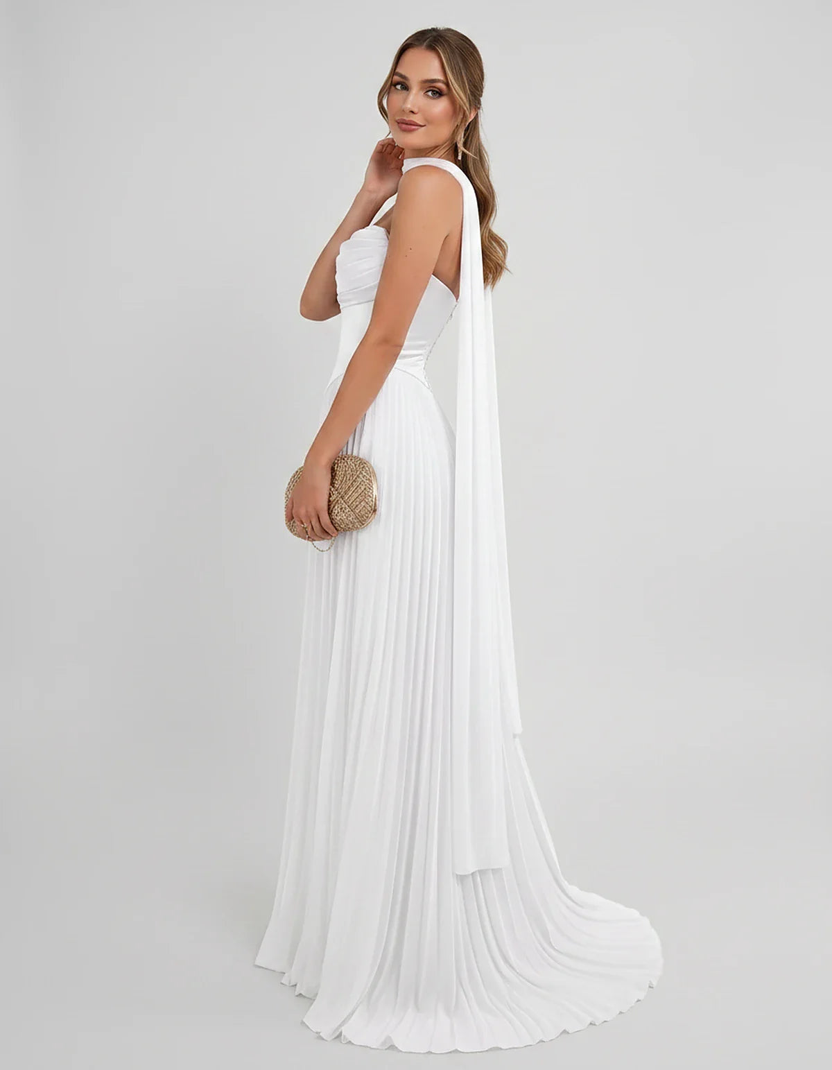 Lilac Satin A-Line One-Shoulder Sleeveless Maxi Dress | Ramblion | SKU: SM-583714926184257-WHITE-L,SM-583714926184257-WHITE-M,SM-583714926184257-WHITE-S,SM-583714926184257-WHITE-XL,SM-583714926184257-WHITE-XS