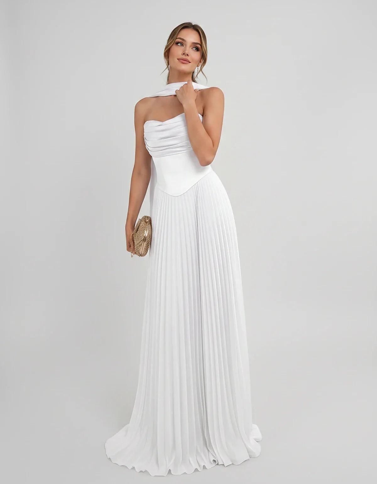 Lilac Satin A-Line One-Shoulder Sleeveless Maxi Dress | Ramblion | SKU: SM-583714926184257-WHITE-L,SM-583714926184257-WHITE-M,SM-583714926184257-WHITE-S,SM-583714926184257-WHITE-XL,SM-583714926184257-WHITE-XS