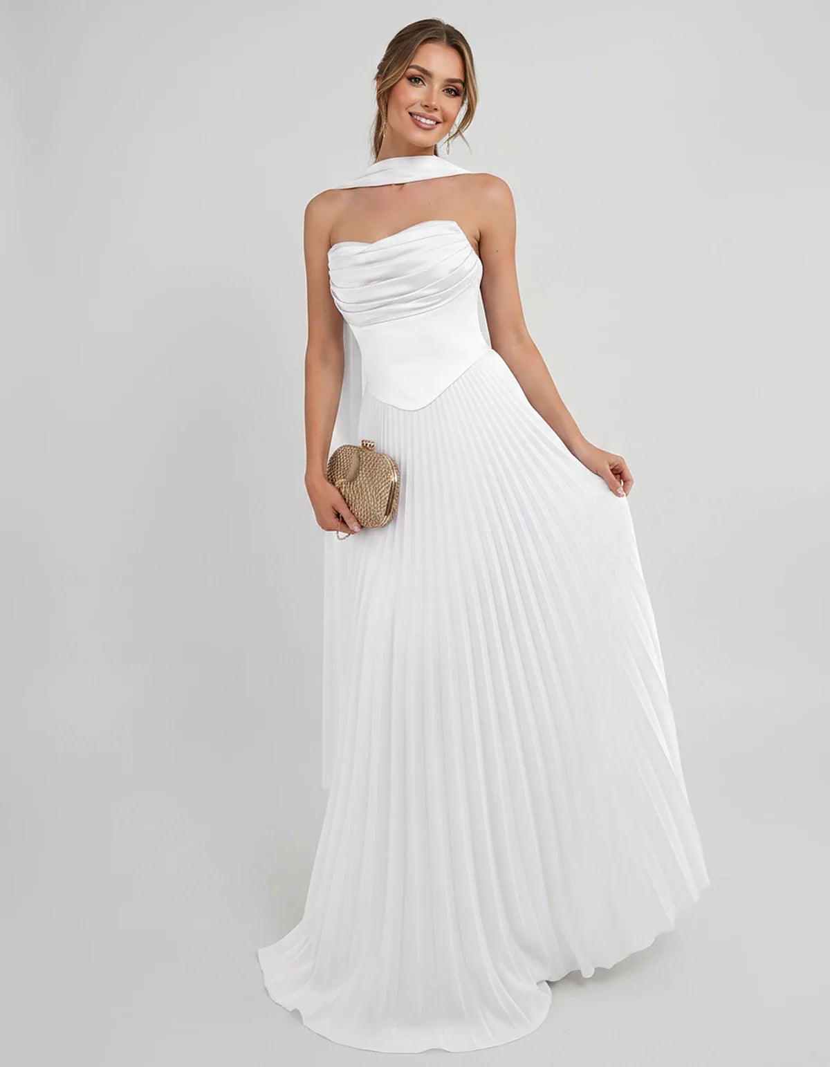 Lilac Satin A-Line One-Shoulder Sleeveless Maxi Dress | Ramblion | SKU: SM-583714926184257-WHITE-L,SM-583714926184257-WHITE-M,SM-583714926184257-WHITE-S,SM-583714926184257-WHITE-XL,SM-583714926184257-WHITE-XS