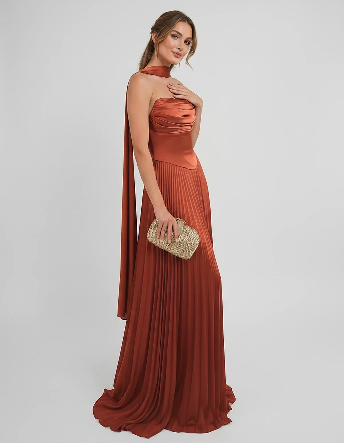 Lilac Satin A-Line One-Shoulder Sleeveless Maxi Dress | Ramblion | SKU: SM-583714926184257-BURNTORANGE-L,SM-583714926184257-BURNTORANGE-M,SM-583714926184257-BURNTORANGE-S,SM-583714926184257-BURNTORANGE-XL,SM-583714926184257-BURNTORANGE-XS