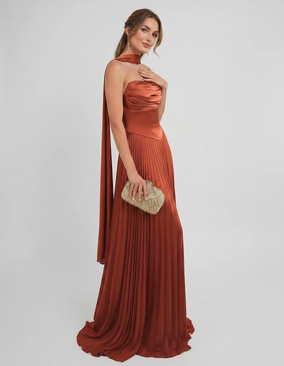 Lilac Satin A-Line One-Shoulder Sleeveless Maxi Dress | Ramblion | SKU: SM-583714926184257-BURNTORANGE-L,SM-583714926184257-BURNTORANGE-M,SM-583714926184257-BURNTORANGE-S,SM-583714926184257-BURNTORANGE-XL,SM-583714926184257-BURNTORANGE-XS