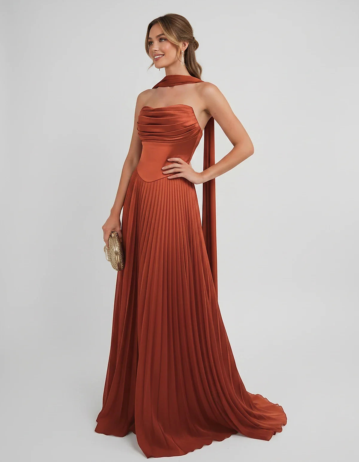 Lilac Satin A-Line One-Shoulder Sleeveless Maxi Dress | Ramblion | SKU: SM-583714926184257-BURNTORANGE-L,SM-583714926184257-BURNTORANGE-M,SM-583714926184257-BURNTORANGE-S,SM-583714926184257-BURNTORANGE-XL,SM-583714926184257-BURNTORANGE-XS