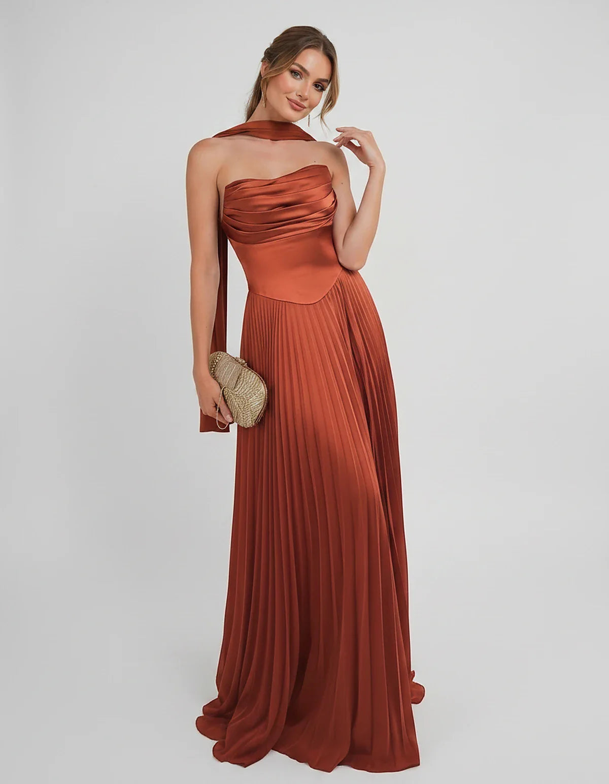 Lilac Satin A-Line One-Shoulder Sleeveless Maxi Dress | Ramblion | SKU: SM-583714926184257-BURNTORANGE-L,SM-583714926184257-BURNTORANGE-M,SM-583714926184257-BURNTORANGE-S,SM-583714926184257-BURNTORANGE-XL,SM-583714926184257-BURNTORANGE-XS