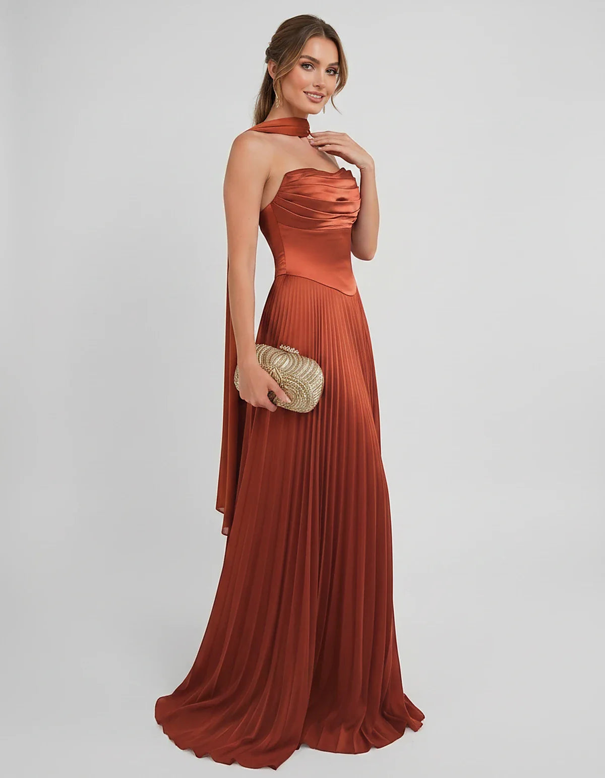 Lilac Satin A-Line One-Shoulder Sleeveless Maxi Dress | Ramblion | SKU: SM-583714926184257-BURNTORANGE-L,SM-583714926184257-BURNTORANGE-M,SM-583714926184257-BURNTORANGE-S,SM-583714926184257-BURNTORANGE-XL,SM-583714926184257-BURNTORANGE-XS