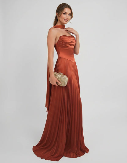 Lilac Satin A-Line One-Shoulder Sleeveless Maxi Dress | Ramblion | SKU: SM-583714926184257-BURNTORANGE-L,SM-583714926184257-BURNTORANGE-M,SM-583714926184257-BURNTORANGE-S,SM-583714926184257-BURNTORANGE-XL,SM-583714926184257-BURNTORANGE-XS