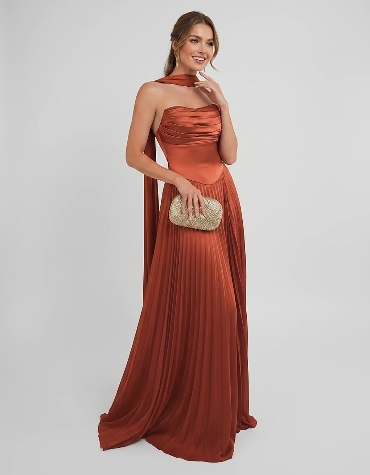 Lilac Satin A-Line One-Shoulder Sleeveless Maxi Dress | Ramblion | SKU: SM-583714926184257-BURNTORANGE-L,SM-583714926184257-BURNTORANGE-M,SM-583714926184257-BURNTORANGE-S,SM-583714926184257-BURNTORANGE-XL,SM-583714926184257-BURNTORANGE-XS