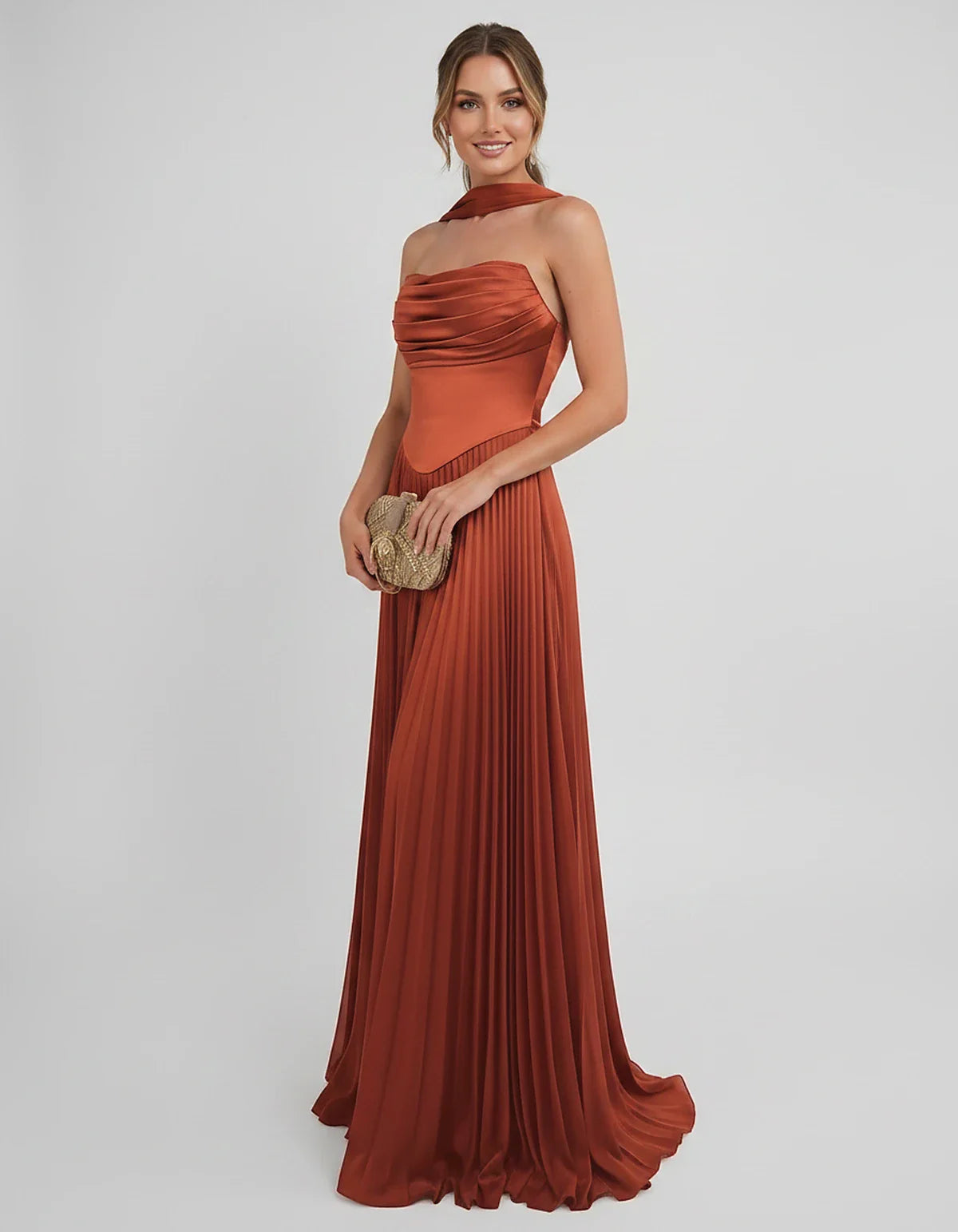 Lilac Satin A-Line One-Shoulder Sleeveless Maxi Dress | Ramblion | SKU: SM-583714926184257-BURNTORANGE-L,SM-583714926184257-BURNTORANGE-M,SM-583714926184257-BURNTORANGE-S,SM-583714926184257-BURNTORANGE-XL,SM-583714926184257-BURNTORANGE-XS