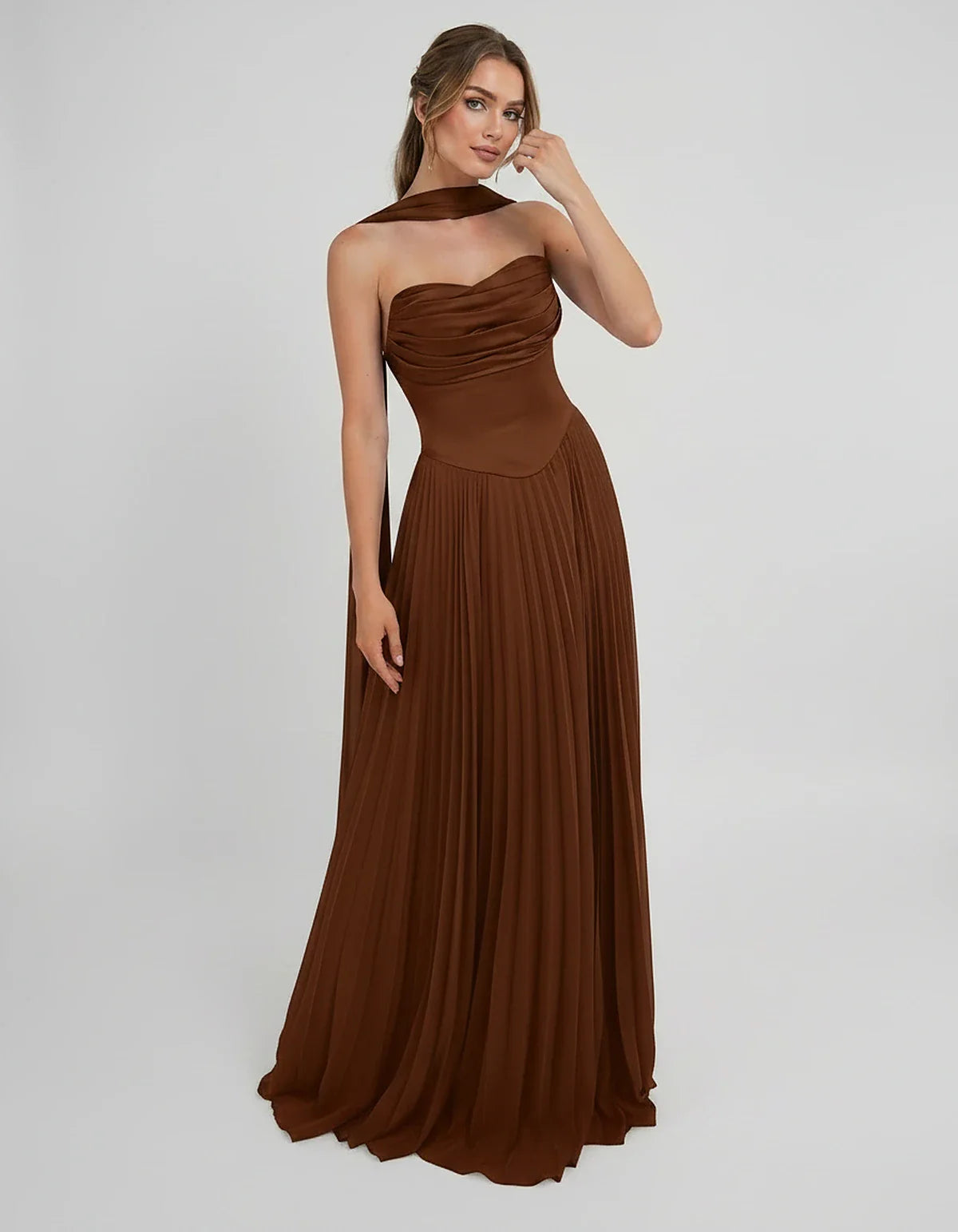 Lilac Satin A-Line One-Shoulder Sleeveless Maxi Dress | Ramblion | SKU: SM-583714926184257-BURNTORANGE-L,SM-583714926184257-BURNTORANGE-M,SM-583714926184257-BURNTORANGE-S,SM-583714926184257-BURNTORANGE-XL,SM-583714926184257-BURNTORANGE-XS