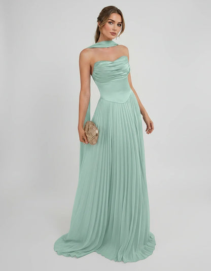 Lilac Satin A-Line One-Shoulder Sleeveless Maxi Dress | Ramblion | SKU: SM-583714926184257-BROWN-L,SM-583714926184257-BROWN-M,SM-583714926184257-BROWN-S,SM-583714926184257-BROWN-XL,SM-583714926184257-BROWN-XS
