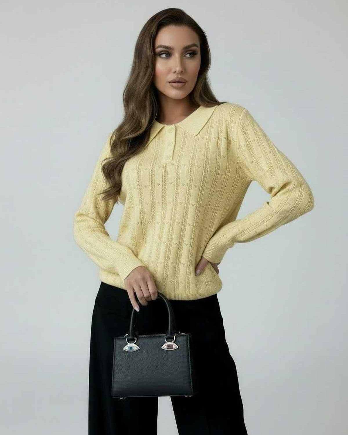 Lima Sweater by RAMBLION in yellow, cozy and stylish, perfect for any occasion with round neck and long sleeves.