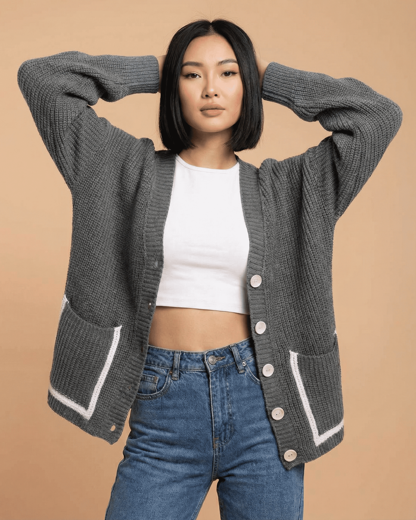 Linden Cardigan by RAMBLION - Relaxed V-Neck Color Block Knit Sweater for Women