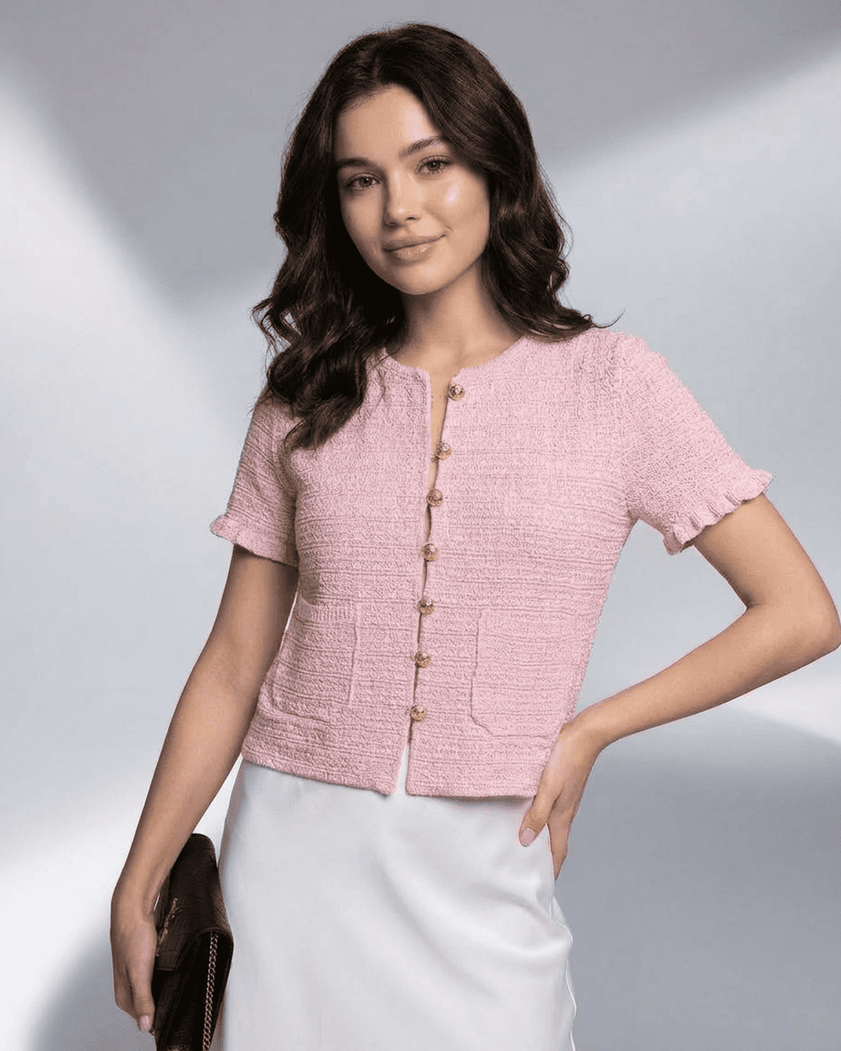 Pink Cotton Cardigan, front view | Ramblion | SKU: CC-58412-pink-L-2824,CC-58412-pink-M-1443,CC-58412-pink-S-5869,CC-58412-pink-XL-6927,CC-58412-pink-XS-7737