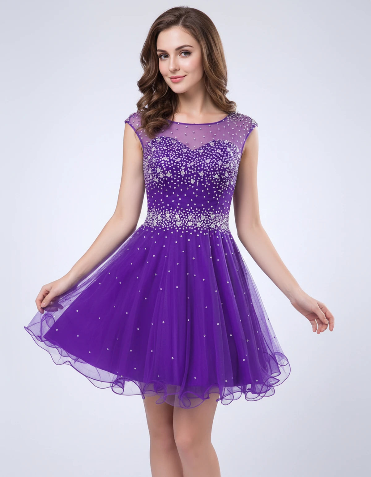 Lisbonne Mini Dress — Purple | SKU: RB-ebca36-purple-2,RB-ebca36-purple-4,RB-ebca36-purple-6,RB-ebca36-purple-8,RB-ebca36-purple-10,RB-ebca36-purple-12,RB-ebca36-purple-14,RB-ebca36-purple-14W,RB-ebca36-purple-16,RB-ebca36-purple-16W,RB-ebca36-purple-18W,RB-ebca36-purple-20W