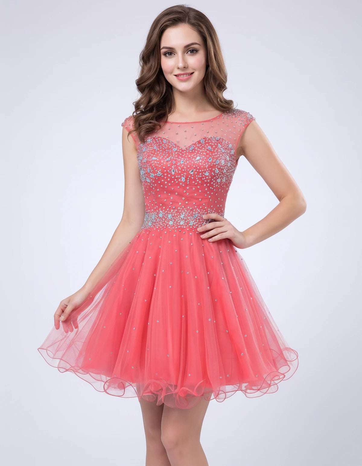Lisbonne Mini Dress — Watermelon | SKU: RB-ebca36-watermef-2,RB-ebca36-watermef-4,RB-ebca36-watermef-6,RB-ebca36-watermef-8,RB-ebca36-watermef-10,RB-ebca36-watermef-12,RB-ebca36-watermef-14,RB-ebca36-watermef-14W,RB-ebca36-watermef-16,RB-ebca36-watermef-16W,RB-ebca36-watermef-18W,RB-ebca36-watermef-20W