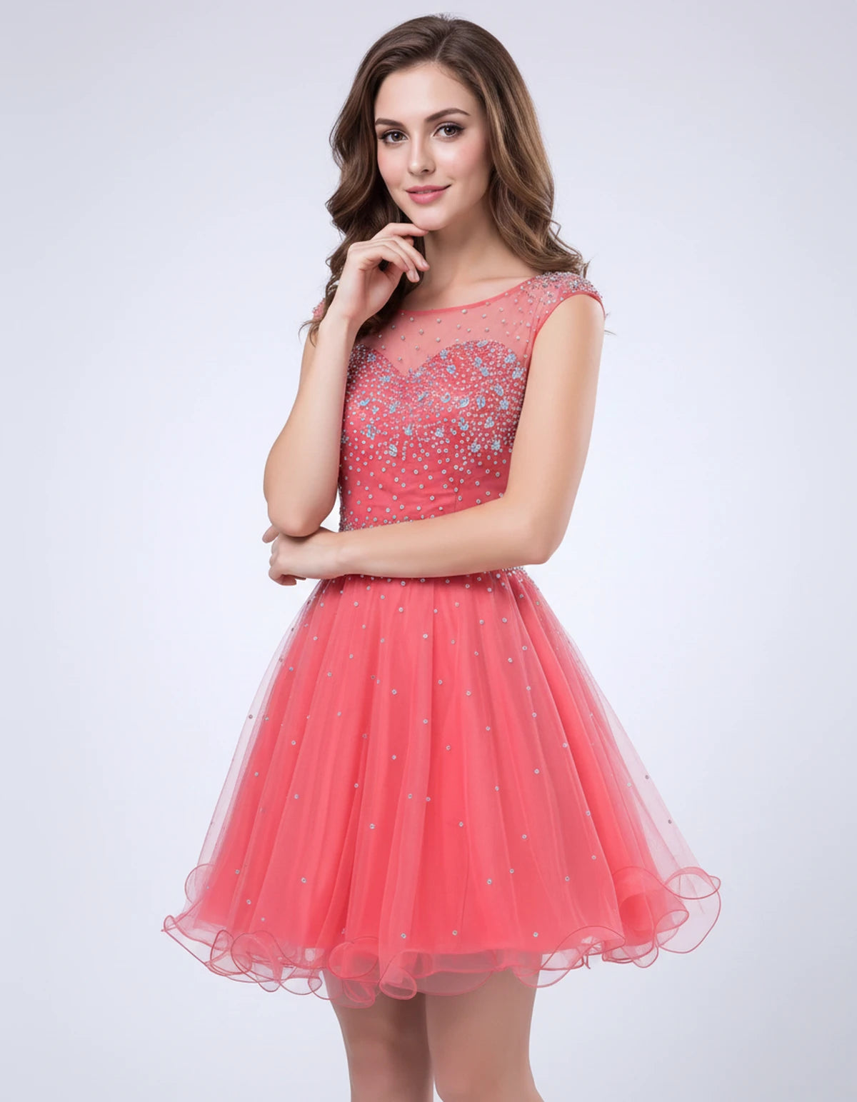 Lisbonne Mini Dress — Watermelon | SKU: RB-ebca36-watermef-2,RB-ebca36-watermef-4,RB-ebca36-watermef-6,RB-ebca36-watermef-8,RB-ebca36-watermef-10,RB-ebca36-watermef-12,RB-ebca36-watermef-14,RB-ebca36-watermef-14W,RB-ebca36-watermef-16,RB-ebca36-watermef-16W,RB-ebca36-watermef-18W,RB-ebca36-watermef-20W
