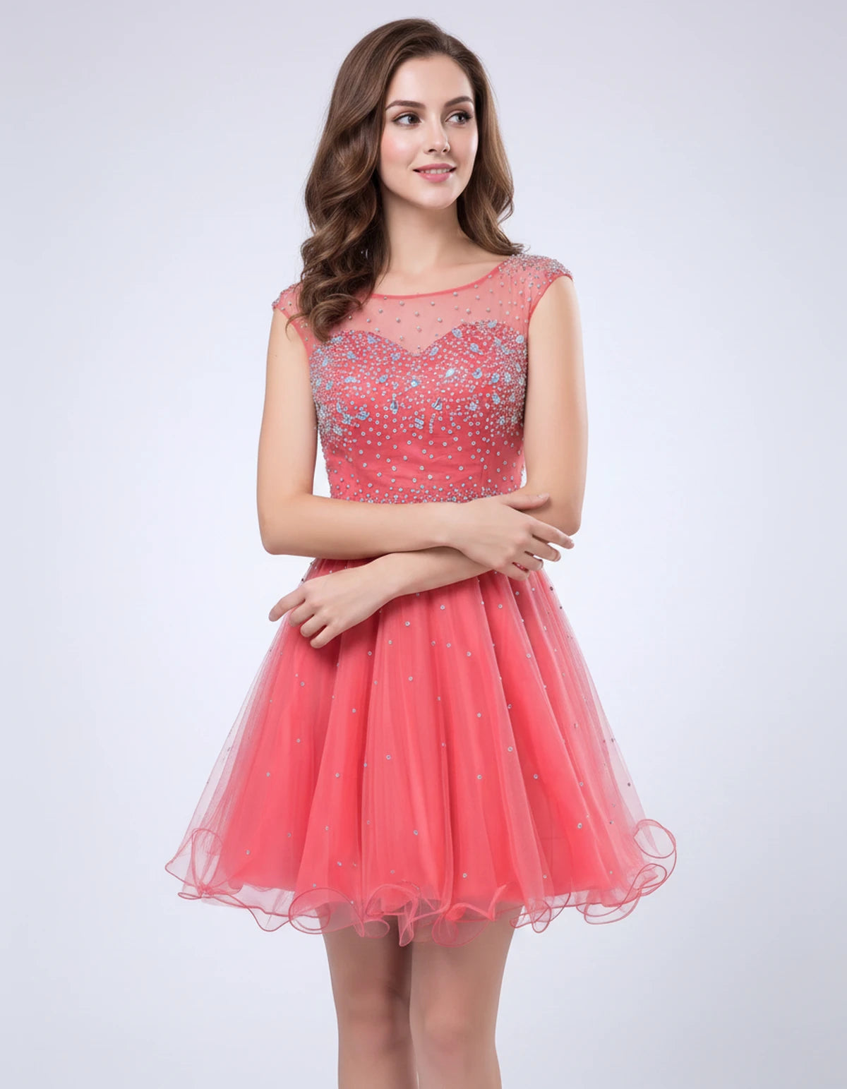 Lisbonne Mini Dress — Watermelon | SKU: RB-ebca36-watermef-2,RB-ebca36-watermef-4,RB-ebca36-watermef-6,RB-ebca36-watermef-8,RB-ebca36-watermef-10,RB-ebca36-watermef-12,RB-ebca36-watermef-14,RB-ebca36-watermef-14W,RB-ebca36-watermef-16,RB-ebca36-watermef-16W,RB-ebca36-watermef-18W,RB-ebca36-watermef-20W