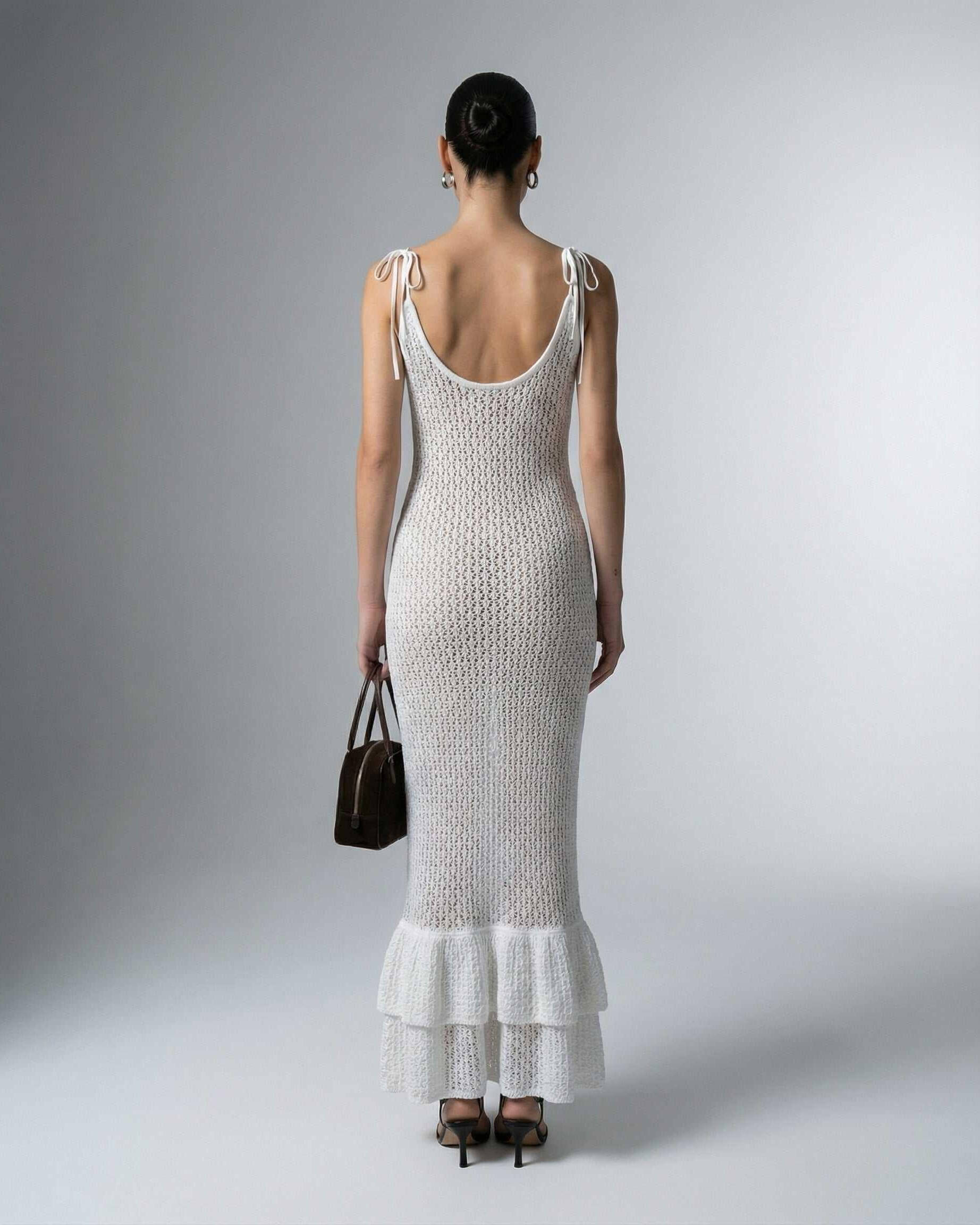 Loba Maxi Dress featuring a hollow out knit texture, perfect for summer occasions, by RAMBLION.